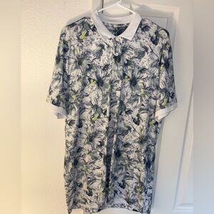 Abercrombie & Fitch Men's Floral Polo in White, Gray and Green